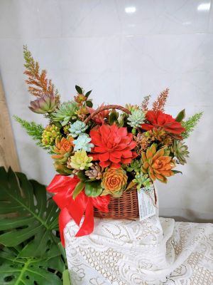 GIỎ HOA SEN ĐÁ NGỌC LỬA - MANG MAY MẮN THỊNH VƯỢNG 